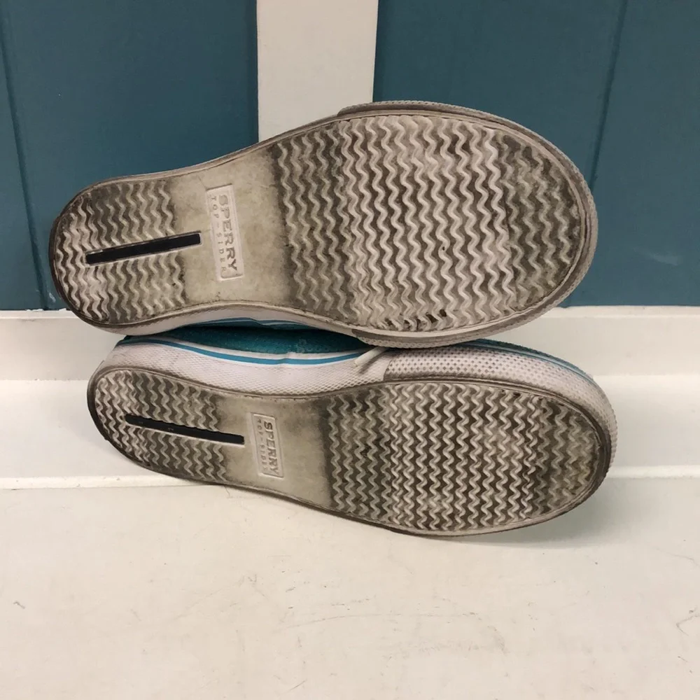 Sperry Top Sider Biscayne 1 Eye Aqua Sparkle Loafer Moccasin boat shoes Girls 11